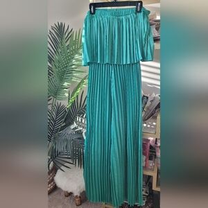 Vici Dolls Strapless Pleated Teal Jumpsuit - Women's Size Medium